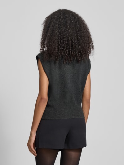 Gestuz Regular Fit Stricktop aus reiner Wolle mit Ziersteinbesatz Dunkelgrau Melange 5