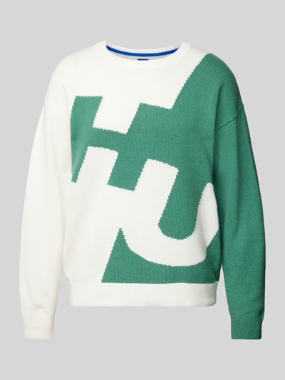 Hugo Blue Gebreide pullover met labelstitching, model 'Souso' Groen - 2