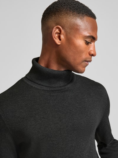 Tom Tailor Regular Fit Rollkragenpullover aus reiner Baumwolle mit Logo-Stitching Anthrazit 3