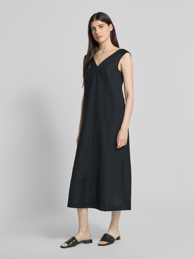 Christian Berg Woman Leinenkleid mit V-Ausschnitt Black 1
