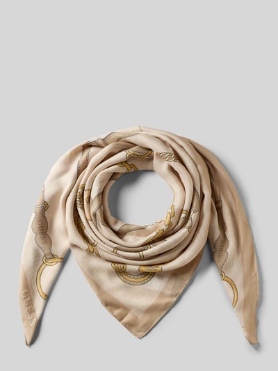 Produktfoto, Tuch aus Modal im Allover-Look Modell 'EMELIE' von Guess, rechteckig, beige mit goldfarbenen Akzenten, weiche Textur