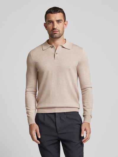 Christian Berg Men Sweter z dzianiny o kroju slim fit z kołnierzykiem polo Piaskowy melanż 4