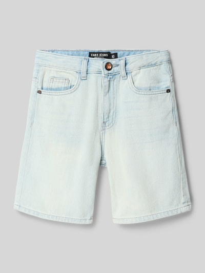 Produktfoto, Straight Fit Shorts mit Logo-Patch von CARS JEANS in heller Waschung, 5-Pocket-Design, reine Baumwolle, strukturierte Oberfläche.