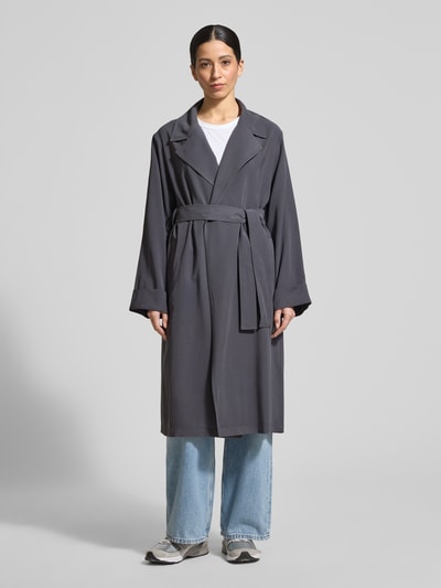 Jake*s Casual Trenchcoat aus Viskose-Mix mit Bindegürtel Dunkelgrau 4