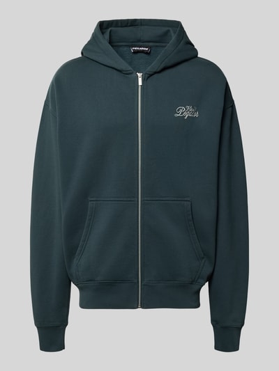 Produktfoto, Sweatjacke aus Baumwoll-Mix mit Logo-Stickerei Modell 'Harstad' von PEGADOR in Dunkelgrün, Relaxed Fit, Zipper und Kängurutasche