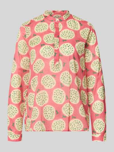 Produktfoto, Regular Fit Bluse mit Knopfleiste Modell 'JANE' von 0039 Italy, bawełna, wzór allover, okrągły dekolt, różowo-żółte kolory, tekstura gładka