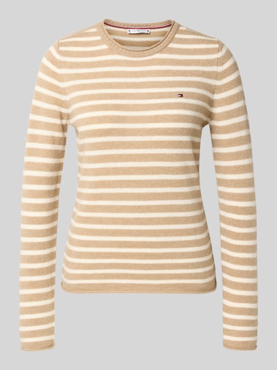 Tommy Hilfiger Sweter z dzianiny o kroju slim fit z czystej wełny Camel 2