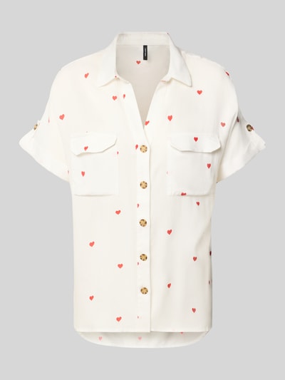 Produktfoto, Comfort Fit Bluse aus reiner Viskose Modell 'BUMPY' von Vero Moda, efekt: wzór na całej powierzchni, krój comfort fit, kołnierzyk koszulowy, dekolt w serek, listwa guzikowa, krótki rękaw z brzegiem, kieszenie na piersi, wykończenie materiału: tkana faktura, materiał: czysta wiskoza