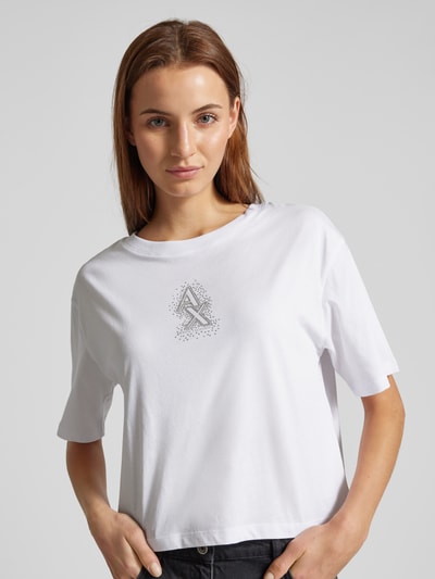 ARMANI EXCHANGE Cropped T-Shirt mit Label-Print Weiss 3