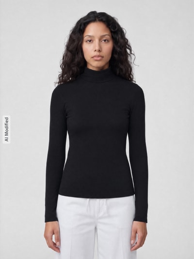 Weekend Max Mara Slim Fit Langarmshirt aus Viskose-Mix Modell 'MULTIF' Black 4