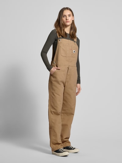 Carhartt Work In Progress Straight leg tuinbroek met labelpatch, model 'Bib' Zand - 1