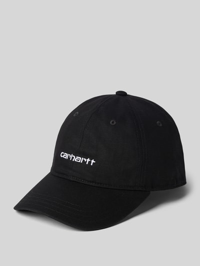 Produktfoto, schwarze Cap mit Label-Stitching von Carhartt Work In Progress für Herren, verstärkter Schirm, verstellbarer Riegel, glatte Oberfläche