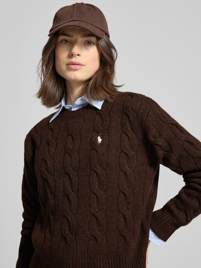 Polo Ralph Lauren Gebreide pullover met kabelpatroon en ronde hals Donkerbruin - 3