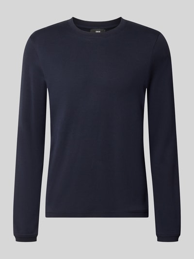 Produktfoto, Longsleeve mit Rundhalsausschnitt Modell 'Baldi' von CINQUE aus reiner Baumwolle in Dunkelblau, Regular Fit, glatte Textur.