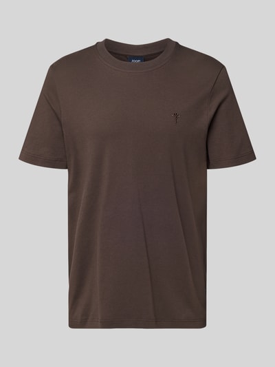 Produktfoto, braunes Herren T-Shirt mit Logo-Stitching Modell 'Priamo' von JOOP! Collection aus reiner Baumwolle, gerader Schnitt, Rundhalsausschnitt