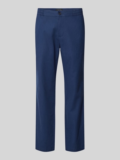 Blend Regular fit broek van een mix van katoen en linnen met elastische band Donkerblauw - 2