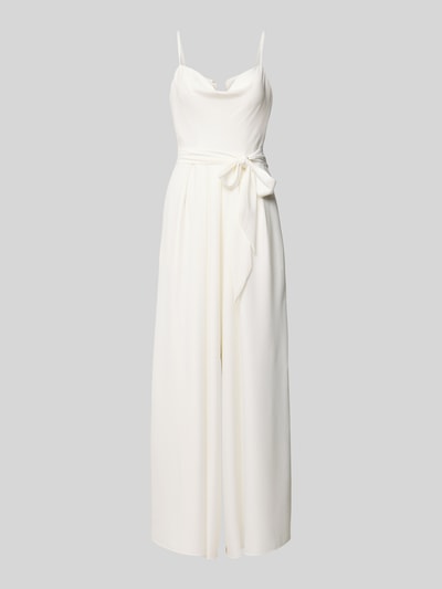 Productfoto, witte jumpsuit met spaghettibandjes, tailleband en naadritssluiting, elastische materiaalmix, getailleerde pasvorm, Jumpsuit met Nahtreißverschluss van Hey Kyla, Dames, Ruglengte maat 36: 20 cm, Borstwijdte: 32 cm, Totale lengte: 142 cm