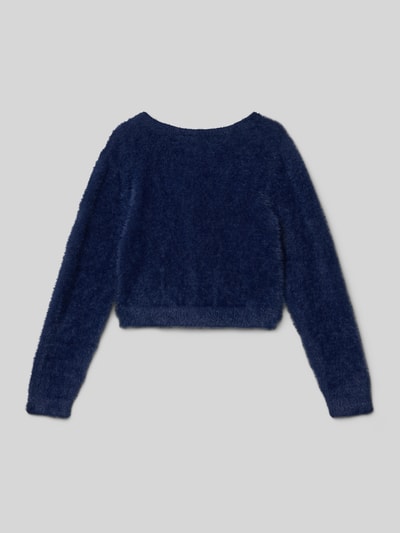 Productfoto, Regular Fit Cardigan met siersteentjes van DANAMADE, gebreide structuur, V-hals, knoopsluiting, donkerblauw.