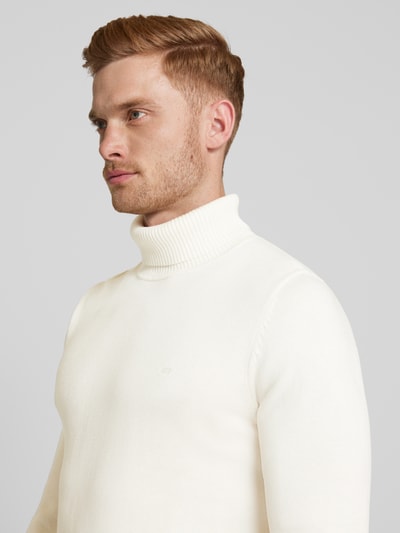 Christian Berg Men Rollkragenpullover mit Woll-Anteil und Label-Stitching Offwhite Melange 3