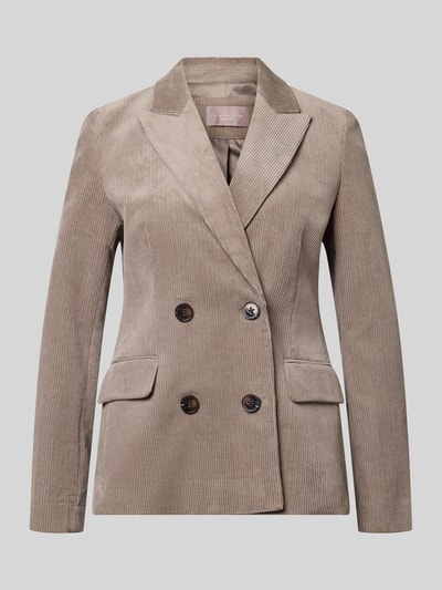 Produktfoto, Regular Fit Blazer aus Cord von Christian Berg Woman Selection, taillierte Passform, Reverskragen, beige, Doppelknopfleiste, Pattentaschen, feine Cord-Textur