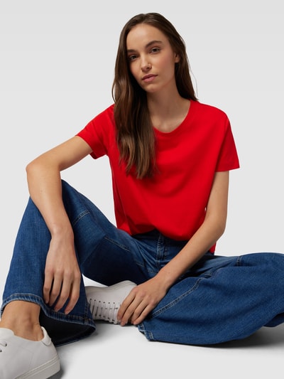 Esprit T-shirt z prążkowanym okrągłym dekoltem Czerwony 3