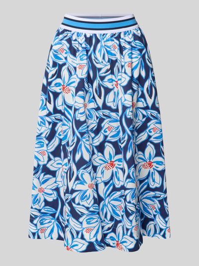 Produktfoto, Midirock mit Raffungen von WHITE LABEL aus reiner Baumwolle, A-Linie, buntes Blumenmuster, elastischer Bund, blaue Töne
