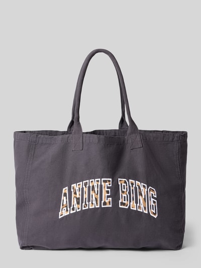 Produktfoto, Tote Bag uit Canvas van ANINE BING met open hoofdvak, smalle schouderbandjes, labelstitching, siernaden, donkergrijze kleur, structuur van canvas, breedte maat 1: 50 cm, lengte maat 1: 39 cm, diepte maat 1: 16 cm