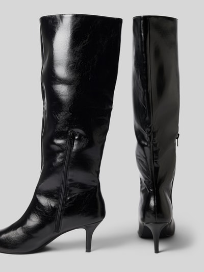 Produktfoto, Stiefel mit Pfennigabsatz von BIANCO, schwarzes Glattleder, spitz zulaufend, seitlicher Reißverschluss, Absatz 8 cm, Schafthöhe 41 cm, Schaftweite 20 cm