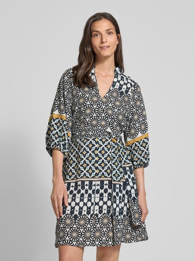 Marc O'Polo Sukienka lniana o linii A ze wzorem na całej powierzchni Granatowy 4