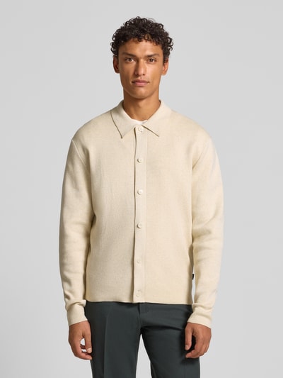 Jack & Jones Premium Gebreid jack met kentkraag, model 'MILANO' Offwhite gemêleerd - 4