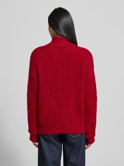 Milano Italy Sweter z dzianiny ze stójką i obniżonymi ramionami Czerwony 5