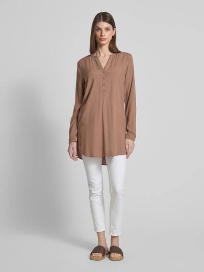 Christian Berg Woman Regular fit blouse met tuniekkraag Middenbruin - 1