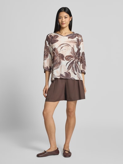 MORE & MORE Relaxed Fit Bluse aus Viskose-Mix mit floralem Allover-Print Dunkelbraun 1