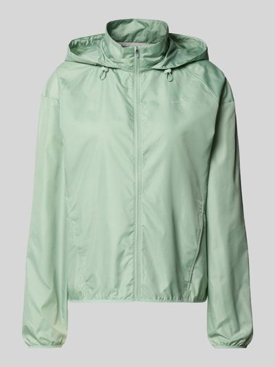 Produktfoto, Regular Fit Jacke mit Stehkragen Modell 'Tempo' von NIKE TRAINING in Mintgrün mit Kapuze, Reißverschluss und Eingrifftaschen, glatte Textur