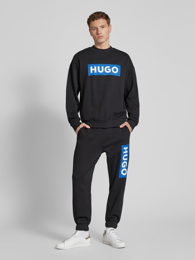 Hugo Blue Regular fit sweatpants met labelprint, model 'Nuram' Zwart - 1
