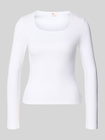 Produktfoto, Longsleeve in Ripp-Optik mit Label-Detail von Levi's®, biały, krój slim fit, okrągły dekolt, długość tyłu w rozmiarze S: 52 cm