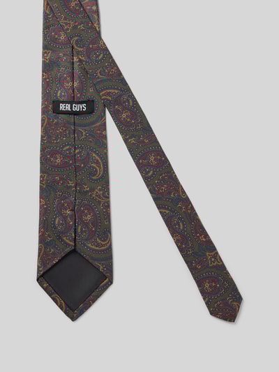 REAL GUYS Seidenkrawatte mit Logo-Patch (8,5cm) Oliv 2