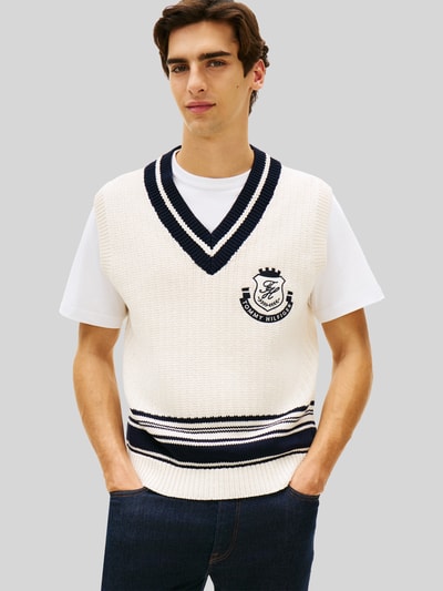 Tommy Hilfiger Strickpullunder mit Wappen Logo Stitching aus reiner Baumwolle Offwhite 4