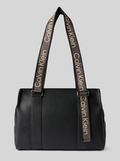 Produktfoto, Shopper aus Baumwoll-Mix von CK Calvin Klein, schwarze Tasche mit strukturierter Oberfläche und hellen Logo-Trägern, Damen Shopper