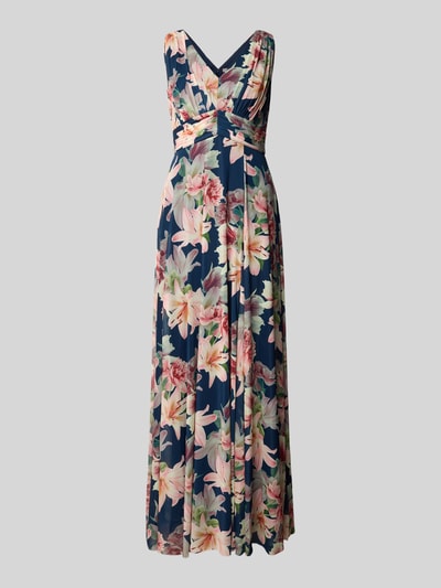 Produktfoto, Maxikleid mit V-Ausschnitt und Gehschlitz von Christian Berg Cocktail, floraler Allover-Look, A-Linie, fließender Stoff