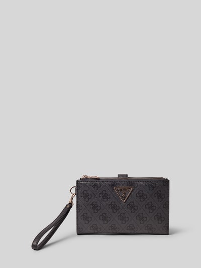 Produktfoto, Portemonnaie in Leder-Optik Modell 'LAUREL' von GUESS, schwarz mit Logo-Detail, Reißverschluss- und Steckfächer, Druckknopfverschluss
