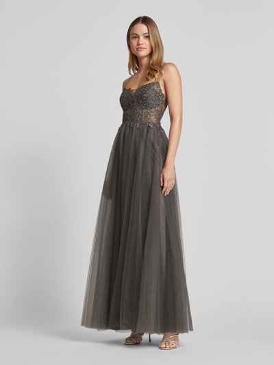 V.M. Abendkleid mit Spitzenbesatz Anthrazit 1