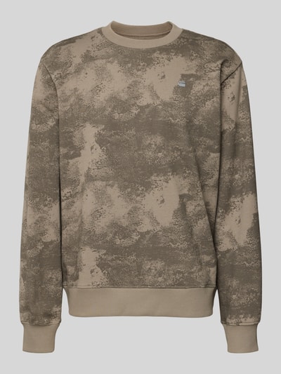 Produktfoto, Sweatshirt im Allover-Look mit Rundhalsausschnitt von G-Star Raw in Beige und Oliv, reine Baumwolle, Regular Fit, strukturierte Oberfläche