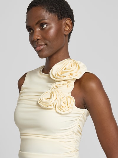 YAS Slim Fit Bluse mit floralem Besatz Modell 'Orchida' Offwhite 3