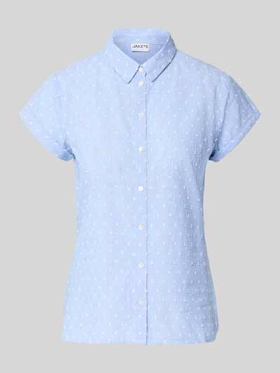 Productfoto, Slim Fit Bluse im Allover-Look van Jake*s Casual, lichtblauw, puur katoen, overhemdkraag, knoopsluiting, ruglengte 59 cm, mouwlengte 12 cm, structuur met zichtbare all-over look.