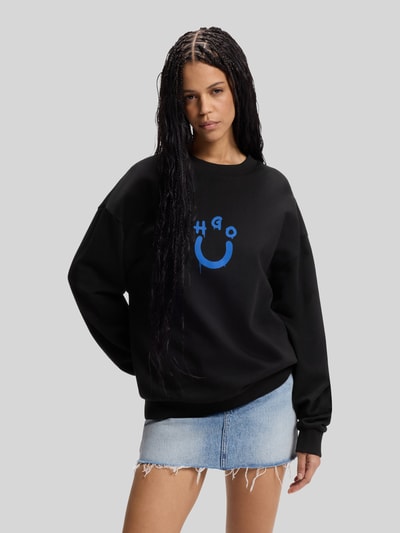 HUGO Blue Regular Fit Sweatshirt mit Happy Hugo Print Black 3