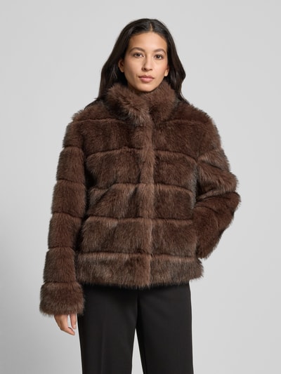 PETITE M. Regular fit jack van imitatiebont Donkerbruin - 4