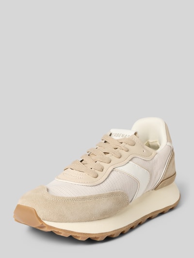 Produktfoto, Sneaker mit Label-Details Modell 'CLODETTE DINAN' von Verbenas in Beige und Weiß, abgerundete Form, profilierte Sohle, Textilmix