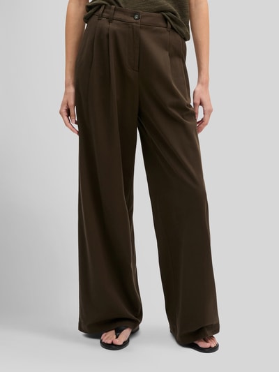 Marc O'Polo Wide Leg Hose aus Baumwoll-Mix mit Bundfalten Mittelbraun 4