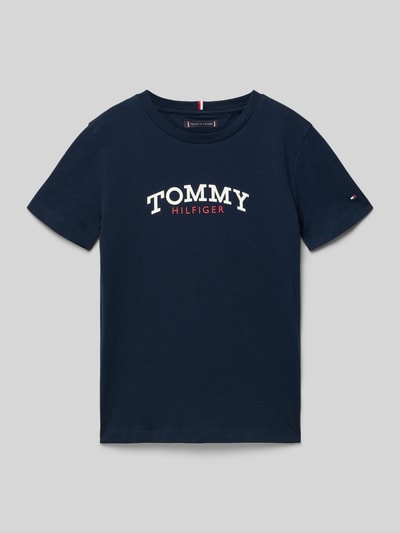 Produktfoto, Regular Fit T-Shirt aus reiner Baumwolle von Tommy Hilfiger Teens, Optik: Unifarben, Label-Print, Rundhals, Kurzarm, Material: reine Baumwolle